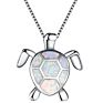 Guaranteed Blue and White Opal Inlaid Turtle Hanging Pendant Necklace for Women