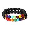 Handmade Men Women Vintage Lava Natural Stone Black Beads Adjustable Strech 8Mm 7 Chakra Bracelet for Girls