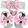 Pink Ribbon baby prewalker shoes crystal bling shoes pacifier