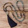 Handmade Yoga Natural Stone 108 Mala Turquoises Tiger Eye Lava Beads Necklace Black Tassel Meditation Jewelry