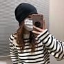 Hat Fine Knit Roll Edge Retro Show Face Small Korean Version Pile Pile Hats Warm Knit Hat