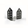 Heavy Duty 2 Pieces Book Support Decorative Book End Wrought Iron House Pattern Bookend for Desktop Library Shelf