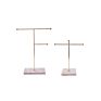 High-End White Black Natural Texture Marble Base Gold Metal Hanging Rod Combined Necklace Earrings Jewelry Display Stand