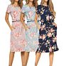 High-Waisted Breathable Milk Silk Casual Print round Collar Dress
