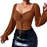 Hollowed-Out Female Street Wear Long Sleeve Drawstring Front Fits Lady Blouse Womens Tops