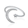 J4964 Creative Moon and Star Signet Adjustable 925 Sterling Silver Ring