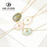 Jd Gemstone Copper Edging Necklace Oval Pendant Rose Quartz Jade Amazonite Gray Moonstone Semi-Precious Stone Jewelry