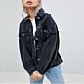 Jean Jacket Dropped Shoulder Black Denim Jacket Women