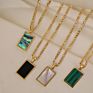 Jewelry Colorful White Shell Necklace Rectangle Pendant Necklace Stainless Steel Necklace