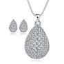 Jhzs0063 Luxury Rhinestone Paved Teardrop Pendant Necklace Earring Set Shiny Crystal Inlaid Waterdrop Pendant Jewelry Set