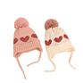 Kids Heart Earflap Hat Newborn Baby Knit Heart Jacquard Pom Pom Hat with Earflap