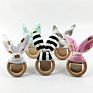 Kids Natural Wood Teether Baby Knotted Bunny Ear Teether Beech Wood Teething Rings Molars Dental Exercise Wooden Ring Toys