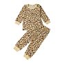 Kids Printed Pajamas Girls Leopard Print Long Sleeve Shirt and Leggings Pajamas Set