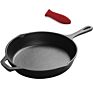 Kitchen Stovetop Oven Use Pre-Seasoned Cast Iron Skillet with Silicone Handle Holder