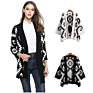 Latest Sales Medium Length Black and White Geometric Diamond Jacquard Cotton Knitting Cardigan Sweater