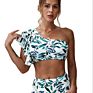 Leaves Print Multi Color Floral Ruffled Single Shoulder High Waist Bikini Swim Suit Wear