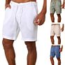 Linen Shorts Men Drawstring Casual Bermuda Shorts Colorful Plain Shorts for Men