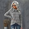 Long-Sleeved Sweater Women's Autumn and Plaid Stitching Buttons Decorated Irregular Hem Knitwear