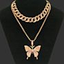 Lovely Luxury Hip-Hop Cuban Chain Gold Necklace Jewelry Stainless Steel Full Diamond Women Butterfly Pendant Choker Necklace