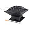 Luck Square Fire Pit and Bbq Grill Outdoor Firepit Brazier Stove Patio Heater-For Camping Picnics or Garden, Black