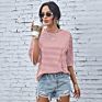 Luoqi Korean Round-Neck Striped Short Sleeve T Shirts Tops for Women