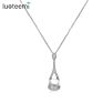 Luoteemi Long Dropping Necklace White Gold Plated Large Pearl Necklace Cz Crystal Mirco Paved Pendant Drop Pearl Necklace
