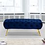 Luxury Flannel Fabric Brass Legs Bedroom/Living Room Lake Green Bed Bench Stool