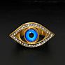 Luxury No Fade Stainless Steel Blue Turkish Eyes Ring Hip Hop Gold Filled Rhinestone Crystal Evil Eyes Ring for Men Women