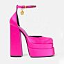 Luxury Satin Pumps Women Bold Block Heel Shoes Double Platform High Heels