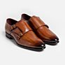 Made in Italy Double Monk in Brandy Color Patina Full Leather Handmade Men Shoes