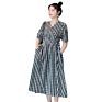 Maternity Short Sleeve Dress Korean Loose Mid Length Plaid Dress