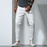Men Stretch Solid White Jeans Stylish Skinny Pants Tapered Jeans for Man
