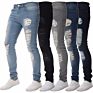 Men's Holes Skinny Slim Fit Black Stretch Destroyed Ripped Skinny Denim Jeans