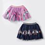 Metallic Rainbow Sequin Unicorn Hearts Navy Blue Girls Pleated Tutu Skirt