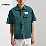 Mgoo Thick Wash Button-Down Work Shirt with Label Plain Short Sleeve Men Shirt