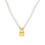 Micci Women's Jewelry 18K Gold Plated Stainless Steel Locket Lock Padlock Pendant Freshwater Pearl Choker Necklace