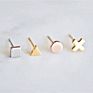 Minimalist Ear Silver Gold Color 4Mm Square round Triangle Cross Heart Shape Stainless Steel Stud Earrings