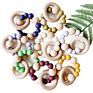 Mix Color Baby Teether Nursing Bracelet Silicone Beads Wooden Ring Wood Beads Teether