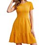 Moq 1Pc Simple Street Wear Women Causal T Shirt Dress Solid Color Short Sleeve Knit Ribbed Dresses