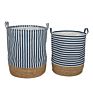 Natural Hamper Rush Grass Storage Basket and Polyester Basket Waterproof Dirty Laundry Bucket Clothes Storage Bask with Handle