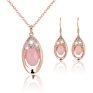 Natural Pink Ross Quartz Cz Crystal Gold Plated Necklace Earring Bridal Wedding Jewelry Set for Women