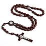 Natural Wood Beads Hand-Woven Wooden Beads Jerusalem Catholic Religious Strand Jewelry Cross Jesus Rosary Necklace