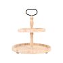 Natural Wood Color Farmhouse Tiered Tray with Metal Handle Farmhouse Rustic Vintage