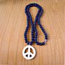 Ne2013 Black Volcanic Lava Stone Beaded Peace Sign Pendant Necklace