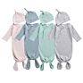 Newborn Baby Clothes Knitted Ribbed Cotton Baby Gown with Beanie Unisex Knotted Baby Gown Set