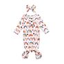 Newborn Infant Pijamas Toddler Boy Girl Print Rainbow Button up Ribbed Cotton Tie Knotted Baby Sleeping Gown with Headband