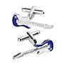 Newest Blue White Enamel Guitar Model Shaped Cufflinks for Mens