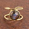 Newest Latest Blue Flashy Labradorite Gemstone Ring Brass Gold Plated Double Band Designer Ring Royal Looking Unisex Ring