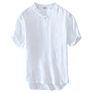 O-Neck Short Sleeve Boys Button up down Mens Dress Plain Free Size Solid Men's Shirts in All White Linen Shirt