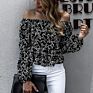 Off Shoulder Ditsy Floral Shirred Back Bardot Peplum Women Blouses and Tops Lady
